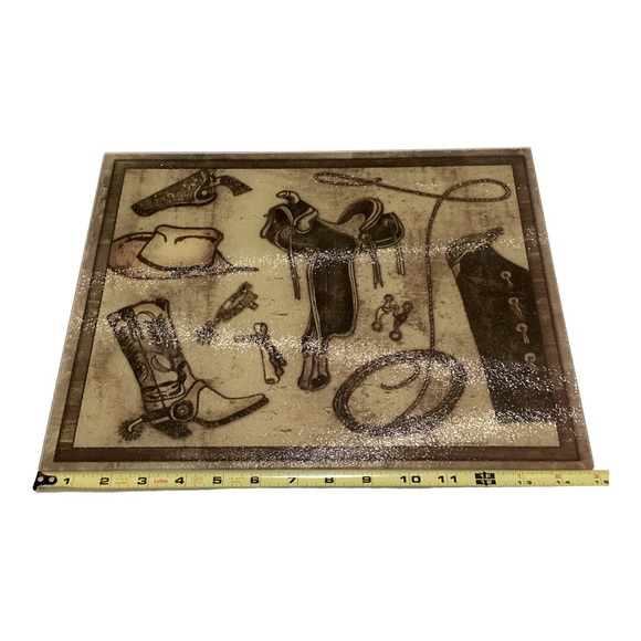 Ambesonne Countertop Art Cowboy Gear Plexiglass Cutting Board Saddle Rope Hat - Picture 10 of 10